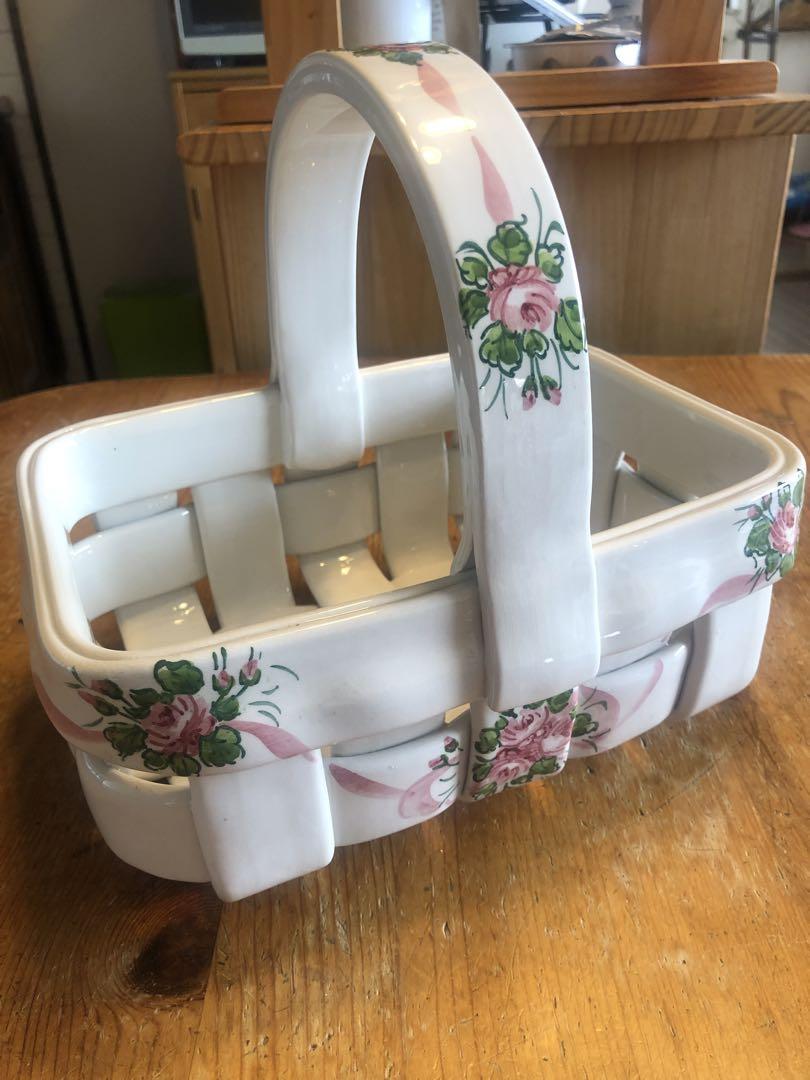 ビンテージ　バケット　陶器　花籠　レトロ　Italia アンティーク