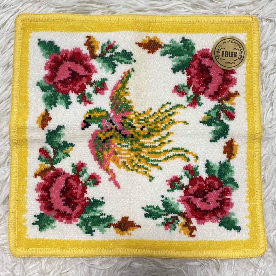 新品 未使用 FEILER フェイラー タオルハンカチ イエロー 黄色 花柄
