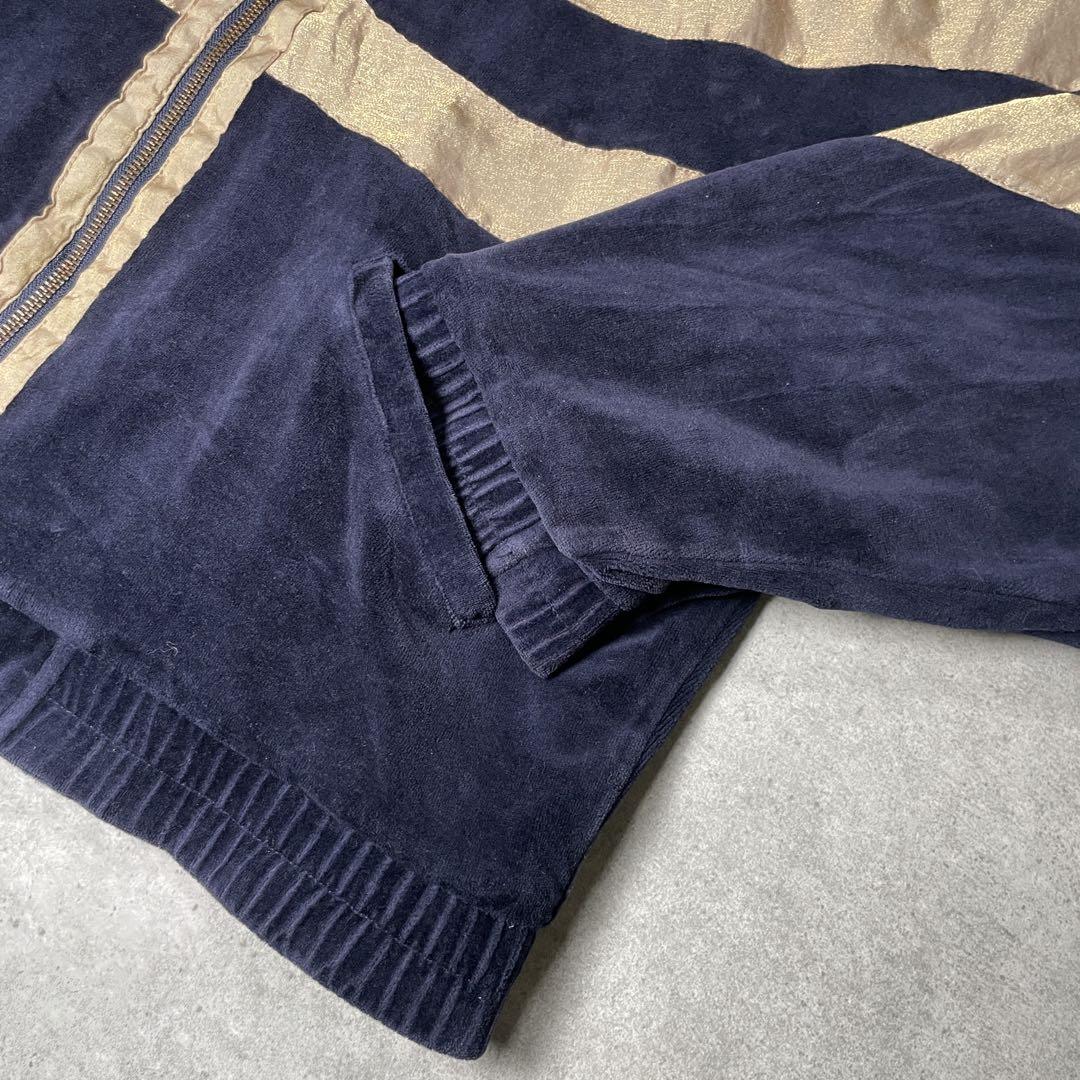 トラックジャケット　ベロア　90s　リングジップ　ブルゾン　刺繍ライン　ラグラン