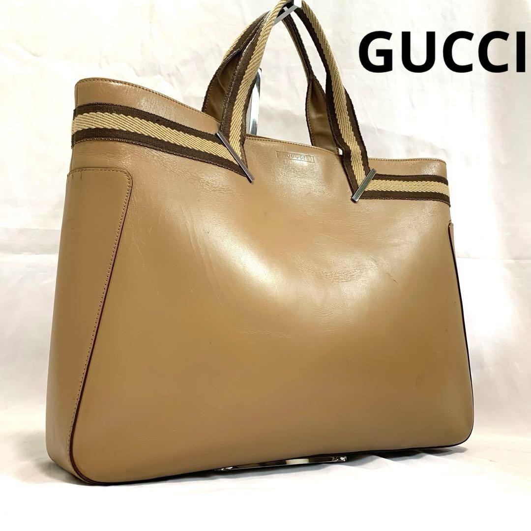 GUCCI トートバッグ レザー シェリーライン キャメル A4可 大