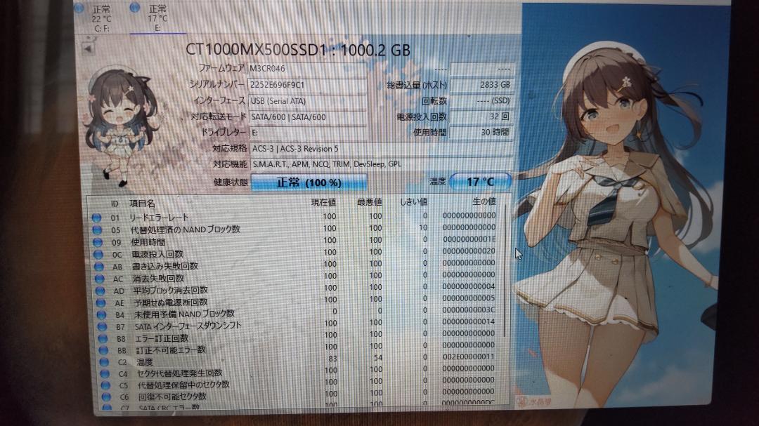 crucial MX500 1000GB 2.5インチSSD
