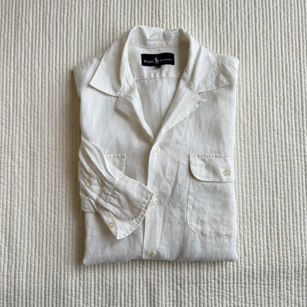 90s ralphlauren ラルフローレン 開襟シャツ リネン used