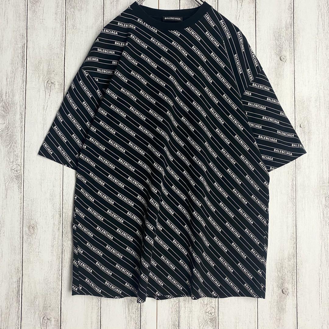 【オーバーサイズ☆大人気】バレンシアガ オールオーバーロゴ Tシャツ ブラック