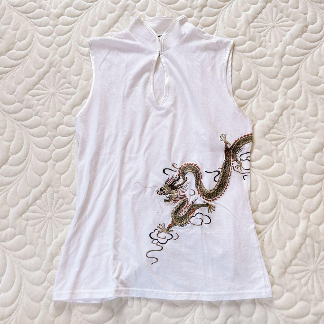 最安値 ドラゴン tam Vivienne 刺繍 1 白 チャイナハイネックトップス トップス