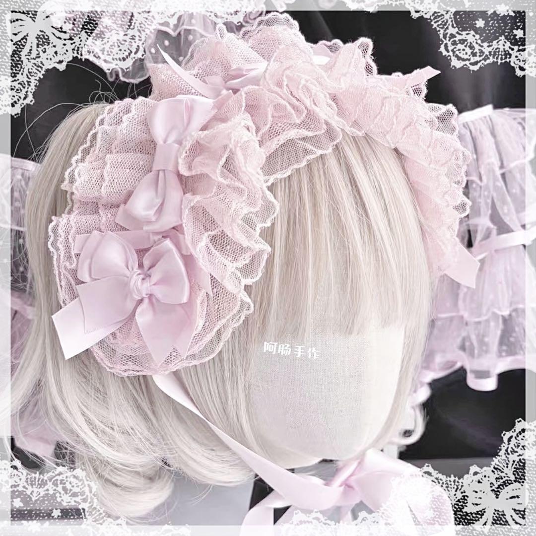 ♡ 3点 Bloom lace フリルレースリボンヘッドドレス ♡ ♡ Bloom ribbon フリルレースリボンヘッドドレス cream