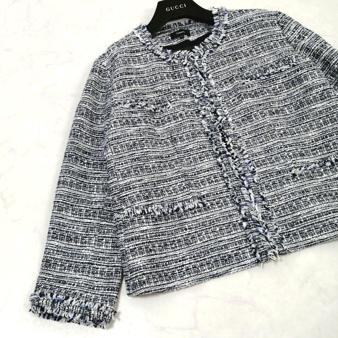 極美品✨ 超希少サイズ　セオリー　ツイード　ノーカラージャケット　大きいサイズ