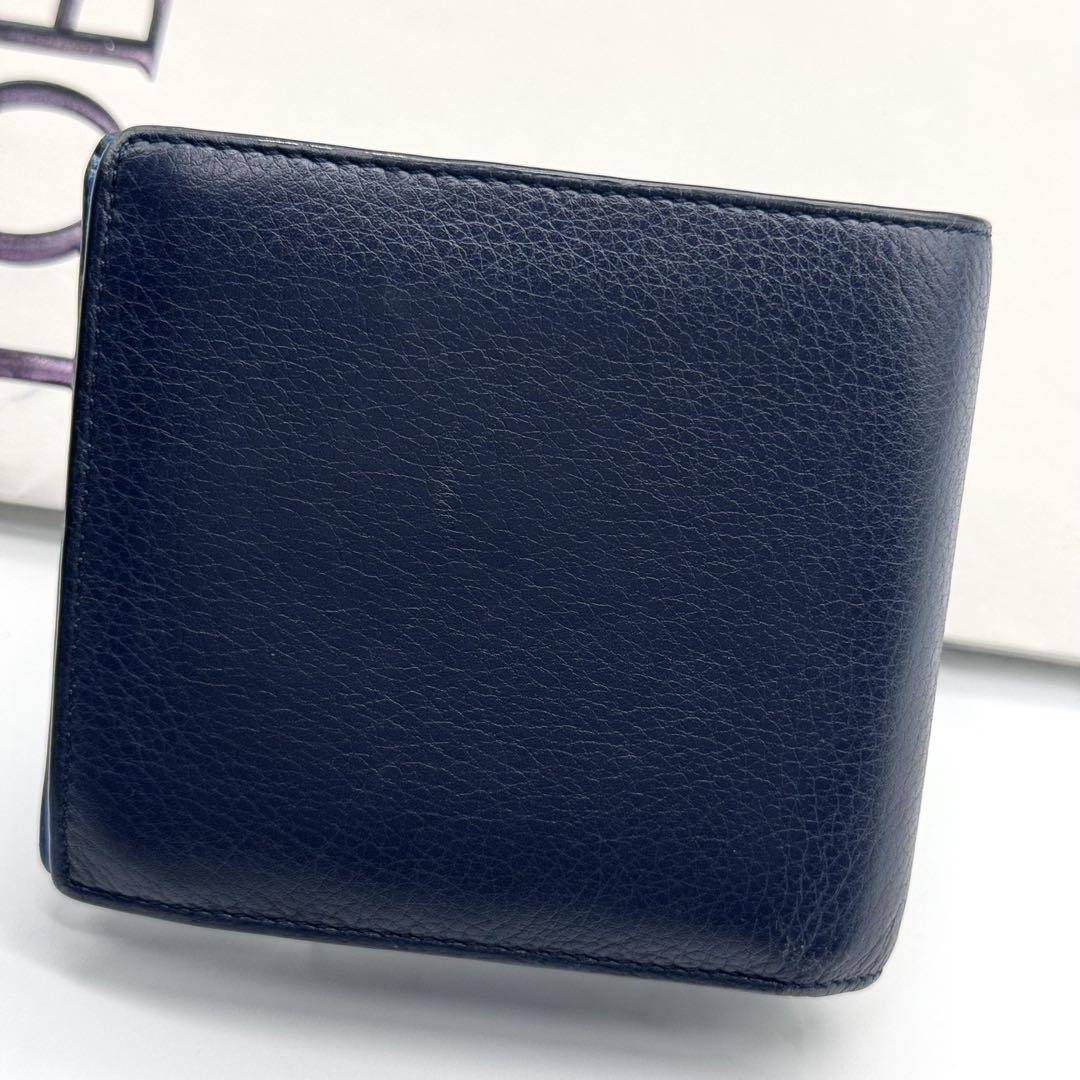 激レア✨ロエベ 二つ折り財布 メイズ アナグラム レザー バイカラー 紺 青