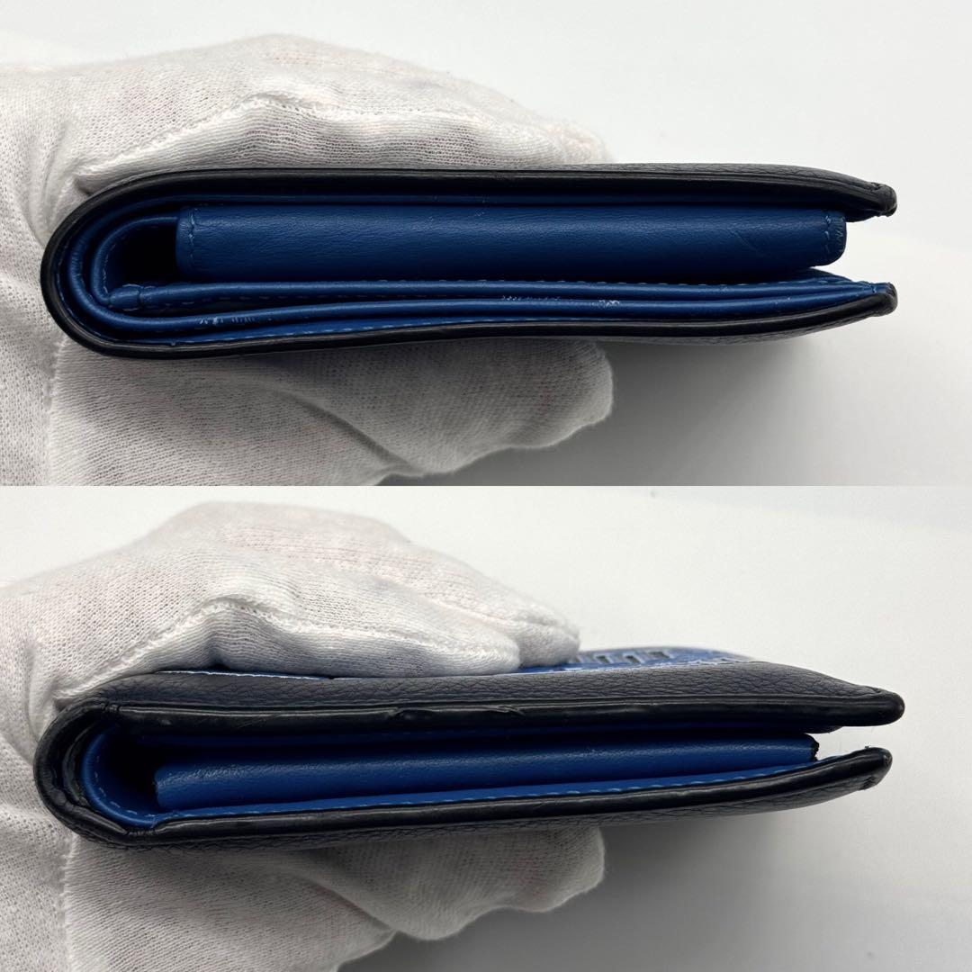 激レア✨ロエベ 二つ折り財布 メイズ アナグラム レザー バイカラー 紺 青
