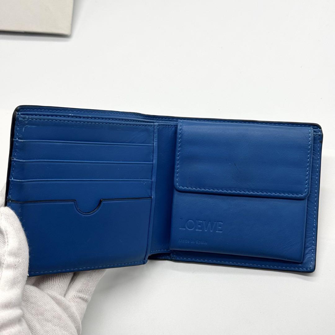激レア✨ロエベ 二つ折り財布 メイズ アナグラム レザー バイカラー 紺 青
