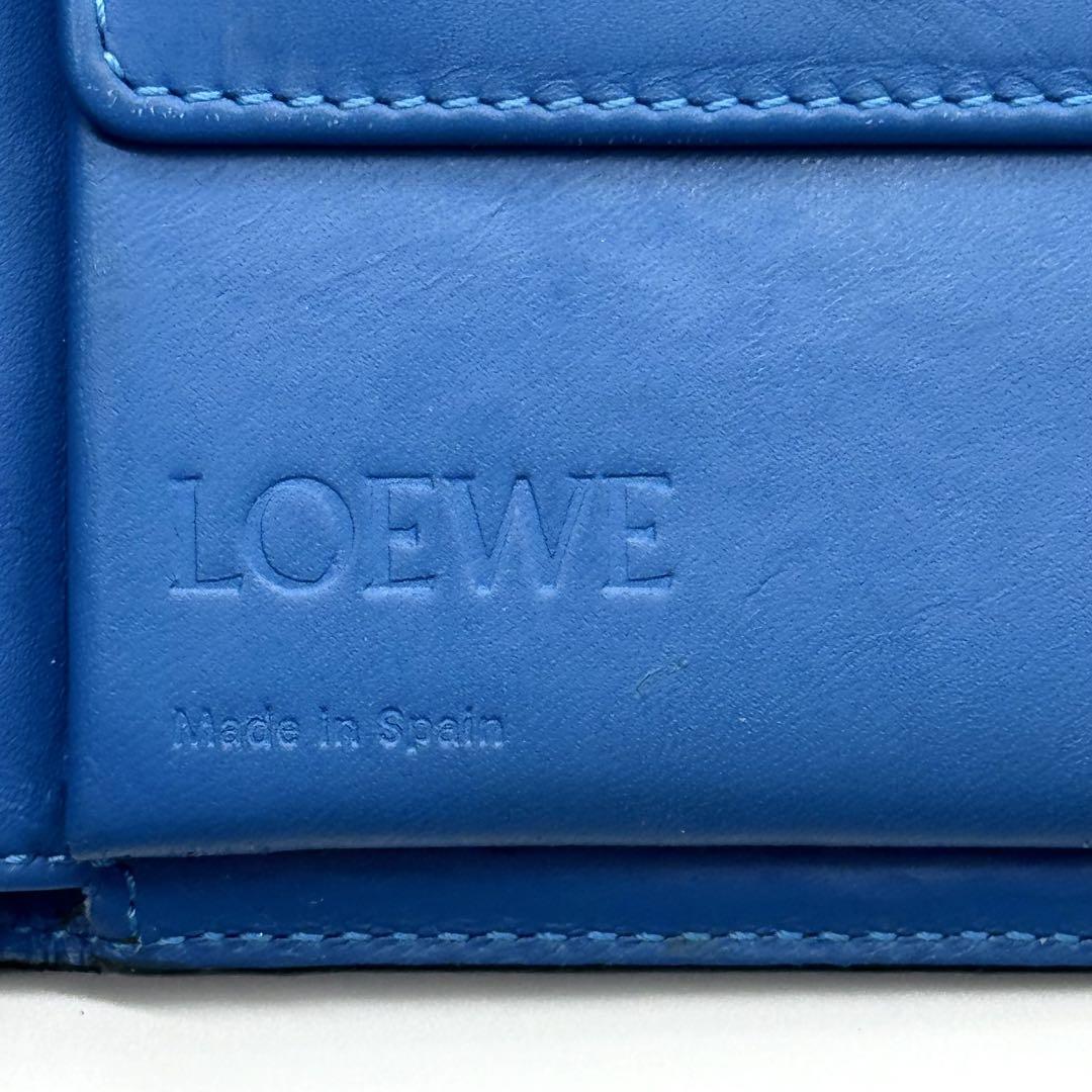 激レア✨ロエベ 二つ折り財布 メイズ アナグラム レザー バイカラー 紺 青
