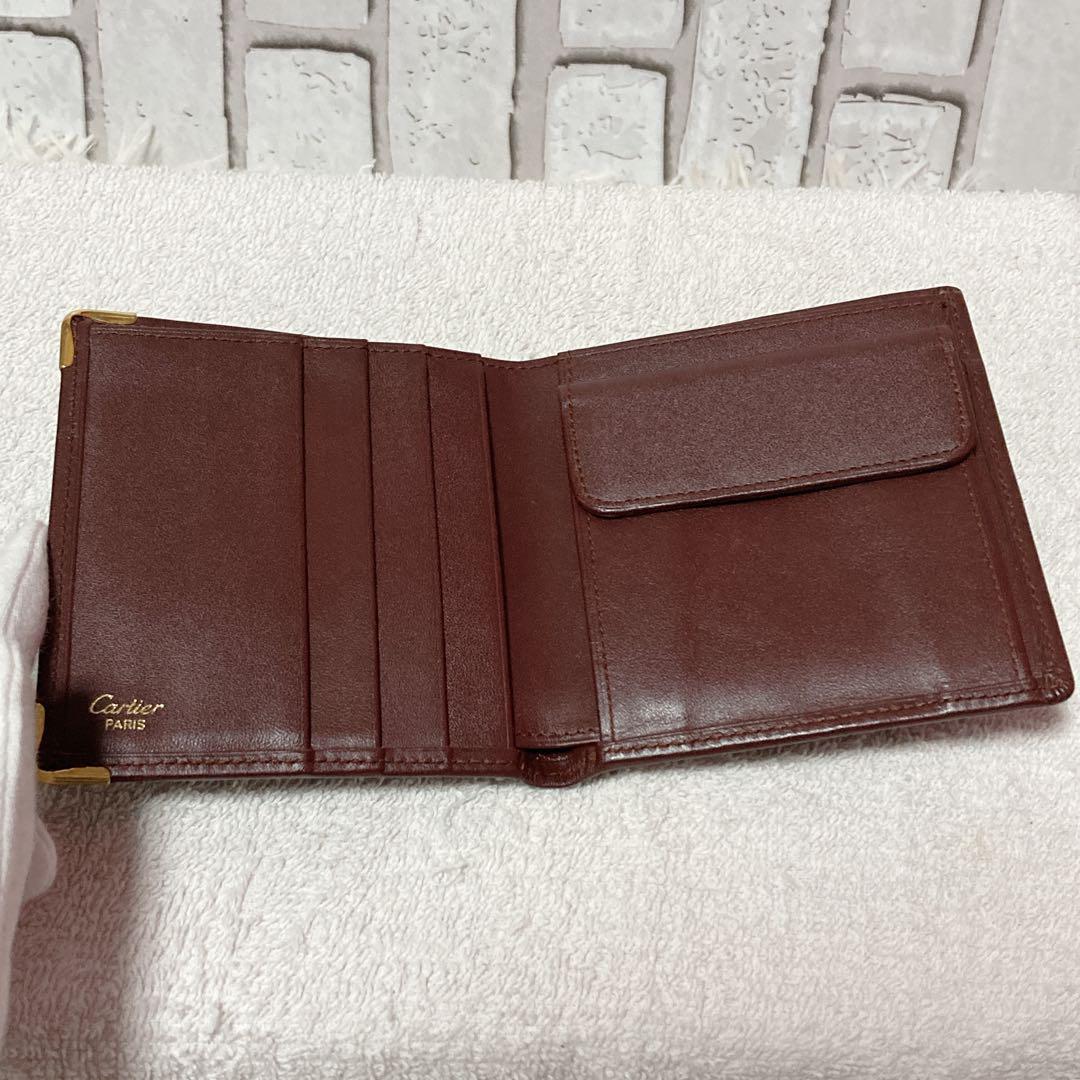 極美品】 カルティエ 二つ折り財布 マストライン レザー 金ロゴ