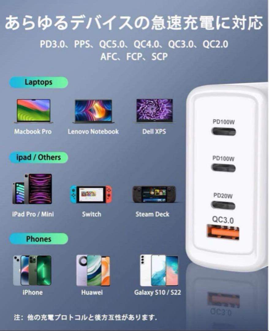 PD 100W急速充電器 100w usb 充電器 軽量 超小型 4ポート