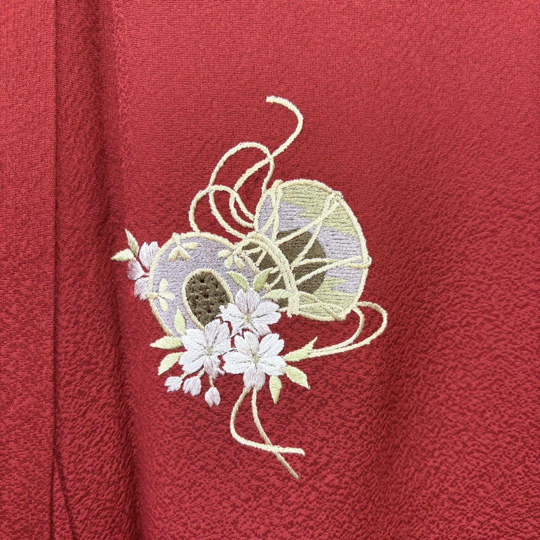 正絹 振袖 着物 刺繍の三つ紋入り 無地