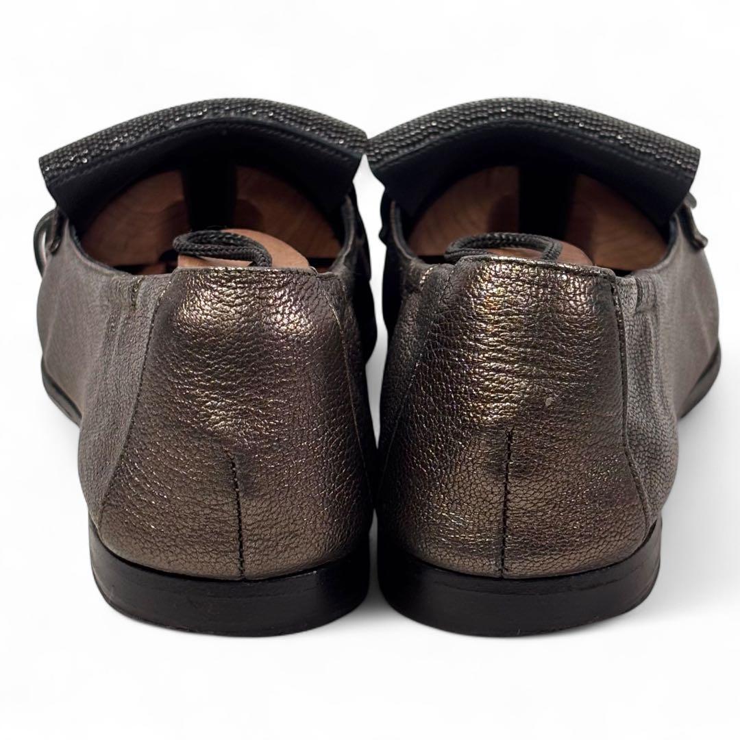 ブルネロクチネリ 38 24 フラット ローファー モニーレ フリンジ カーキ