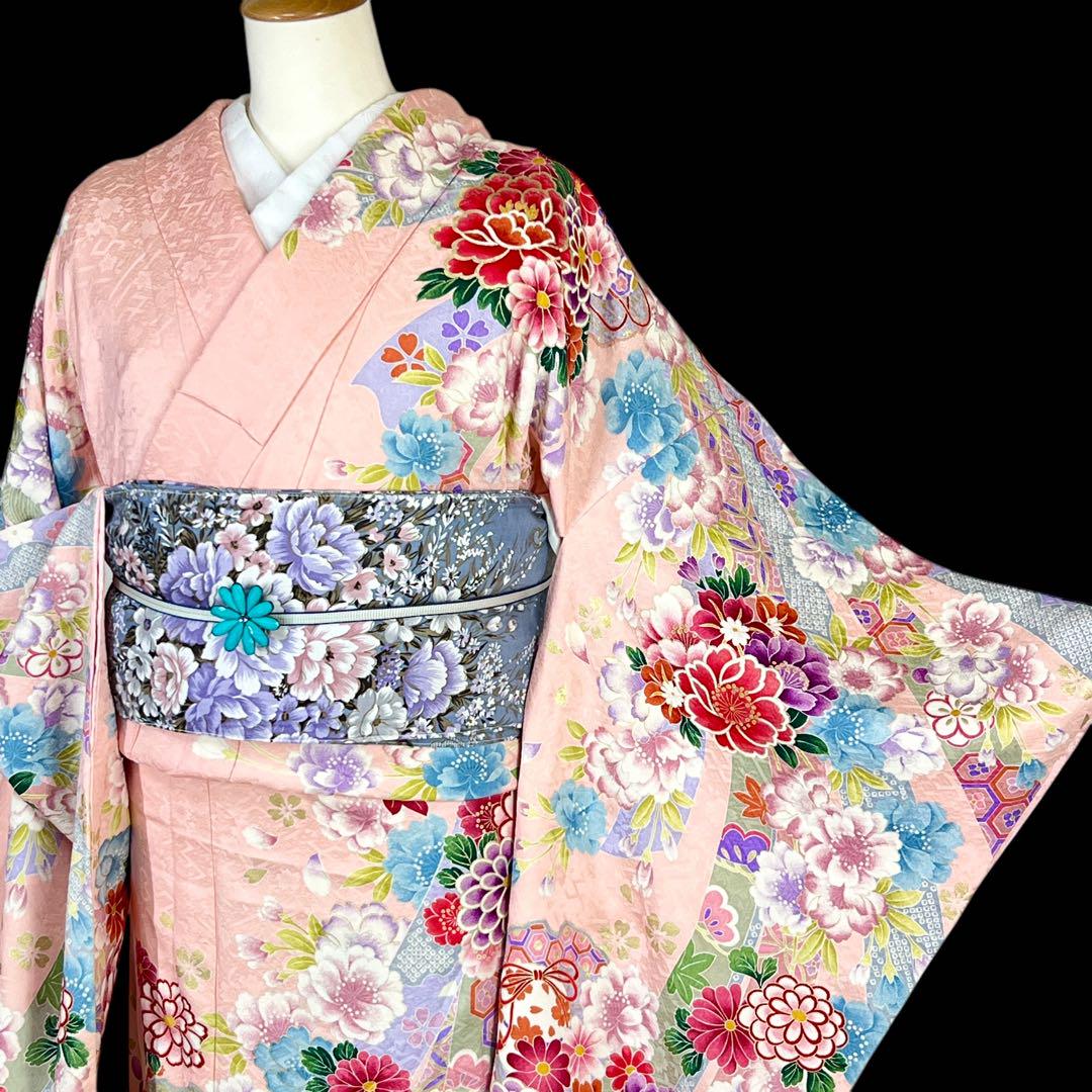 振袖 振り袖 花文様 裄70 正絹 着物・浴衣 振袖 振り袖 花文様 裄70 正絹 着物・浴衣