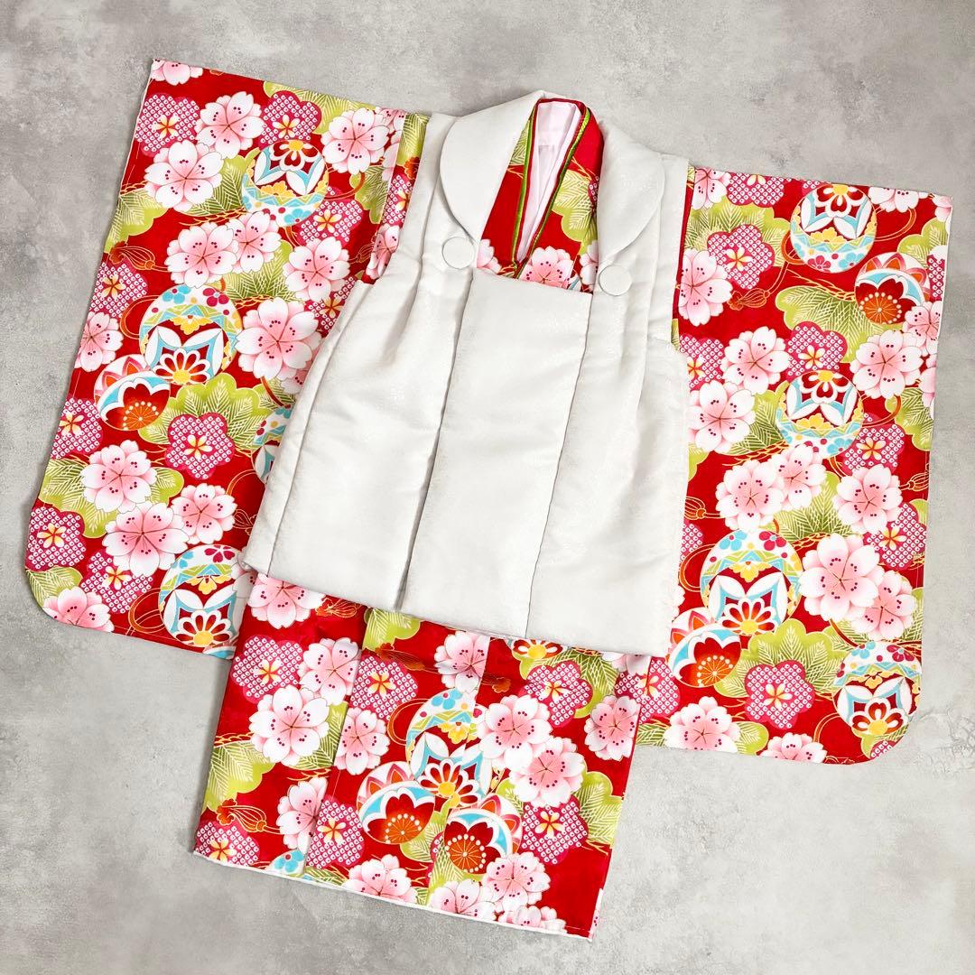 特価【赤】七五三 3歳 着物　被布コートセット　女の子着物・セレモニードレス