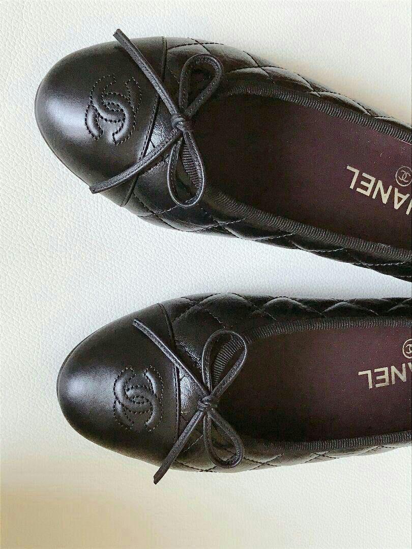 シャネル バレエシューズ 黒と銀 CHANEL】キルティングがかわいい♢ バレリーナ (CHANEL/バレエ