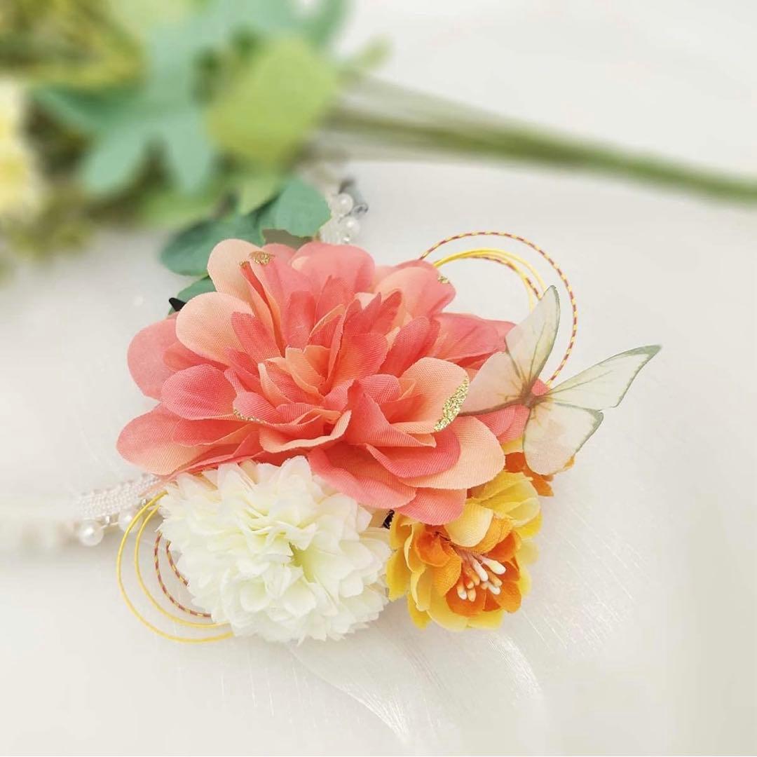 和風 髪飾り 成人式 夏祭り 菊 蝶 つまみ細工 和装 浴衣 着物 写真撮影