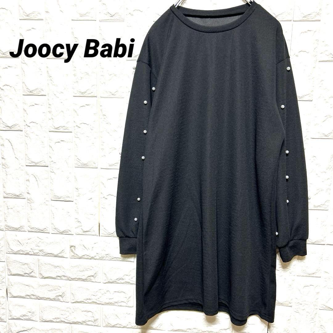 Joocy Babiパール袖長袖薄手ミニワンピースチュニック ブラック サイズS