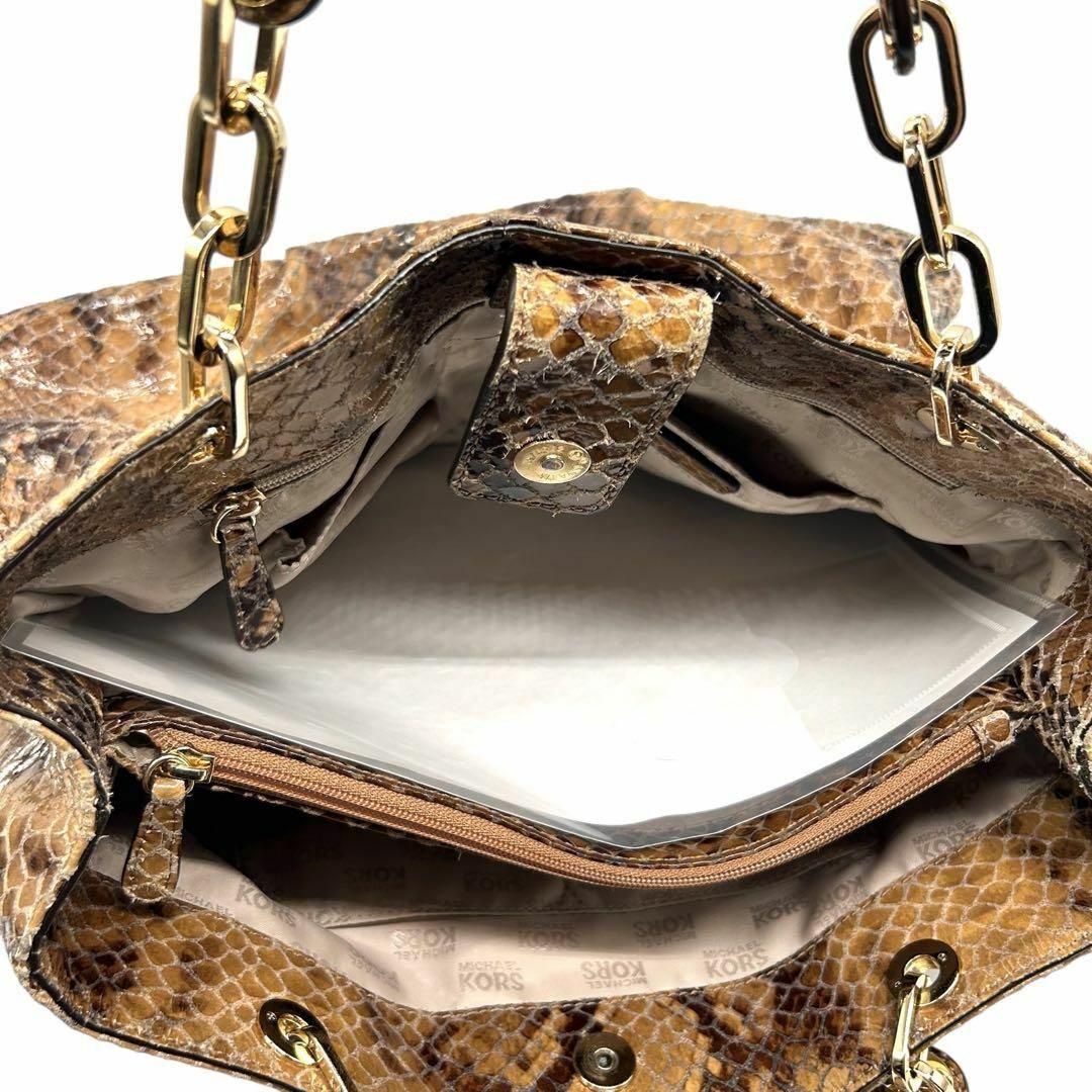 良品 1262 マイケルコース トートバッグ ダイヤモンドパイソン型押し 茶