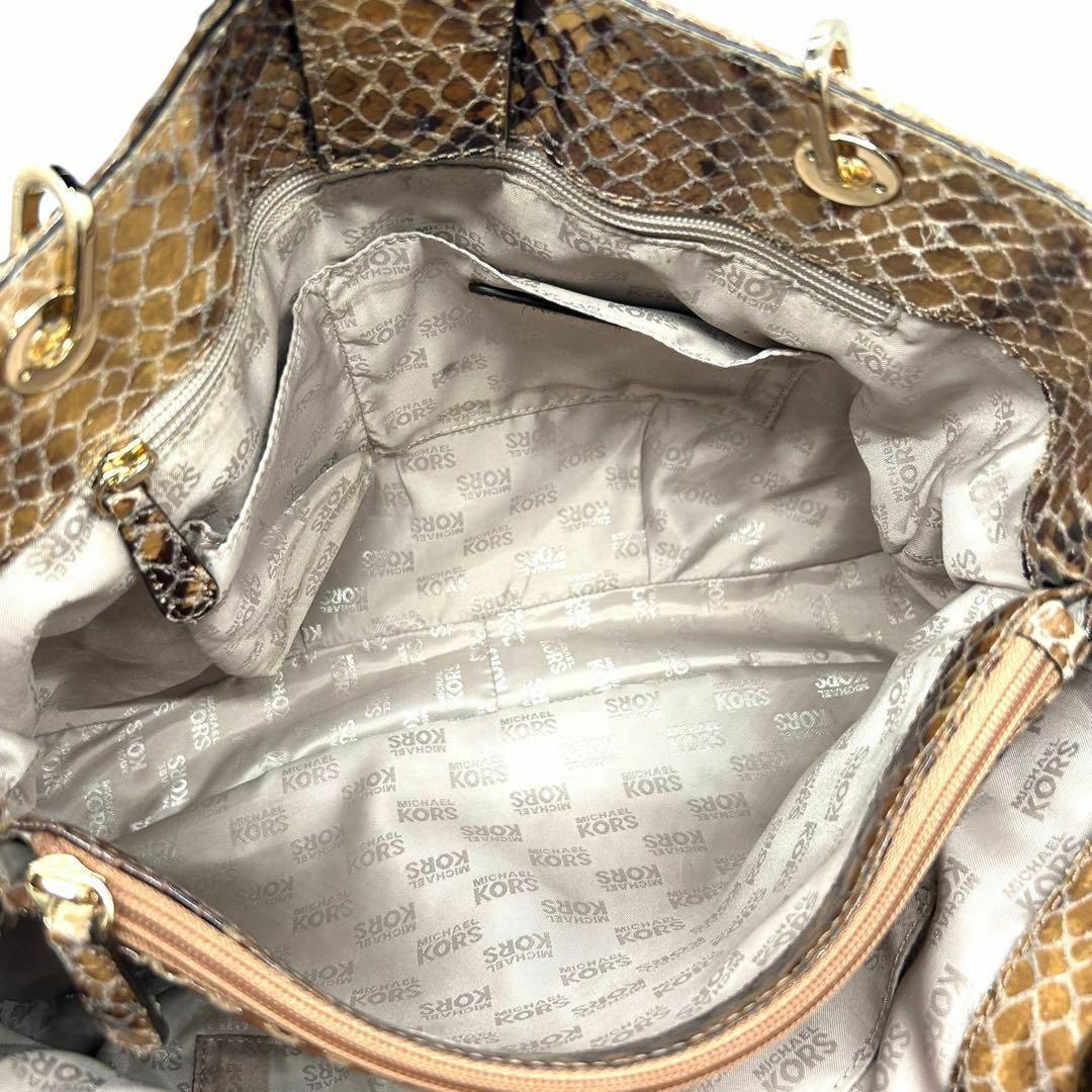 良品 1262 マイケルコース トートバッグ ダイヤモンドパイソン型押し 茶