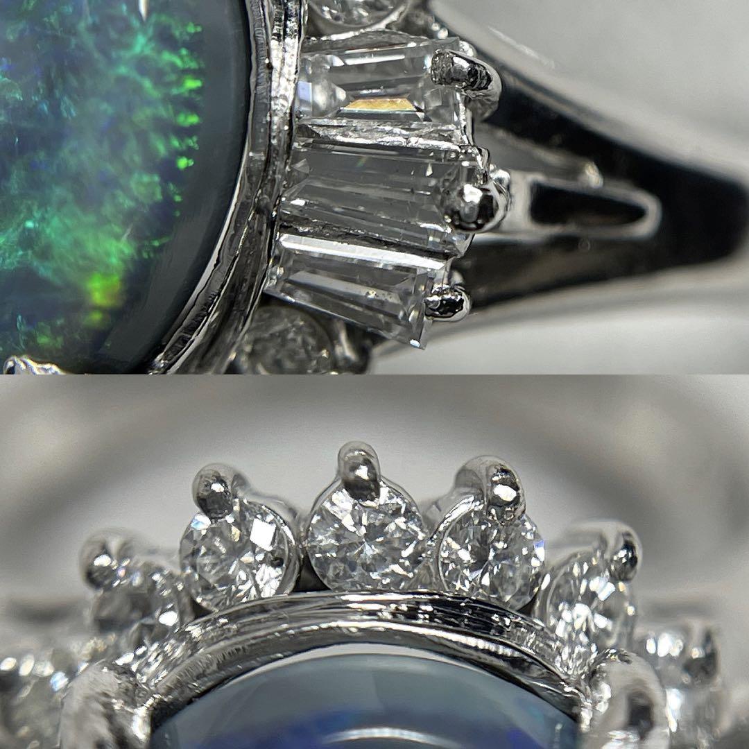 専用JQ92高級 ブラックオパール4.06ct ダイヤ プラチナ リング