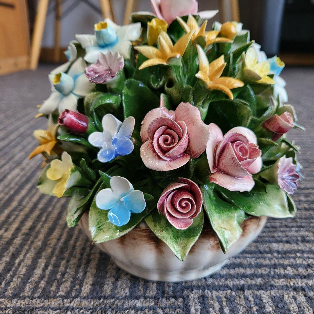 陶花　イタリア製　カポディモンテ？ E】イタリア製 陶花 カポディモンテ 置物 高級品 ハンドメイド