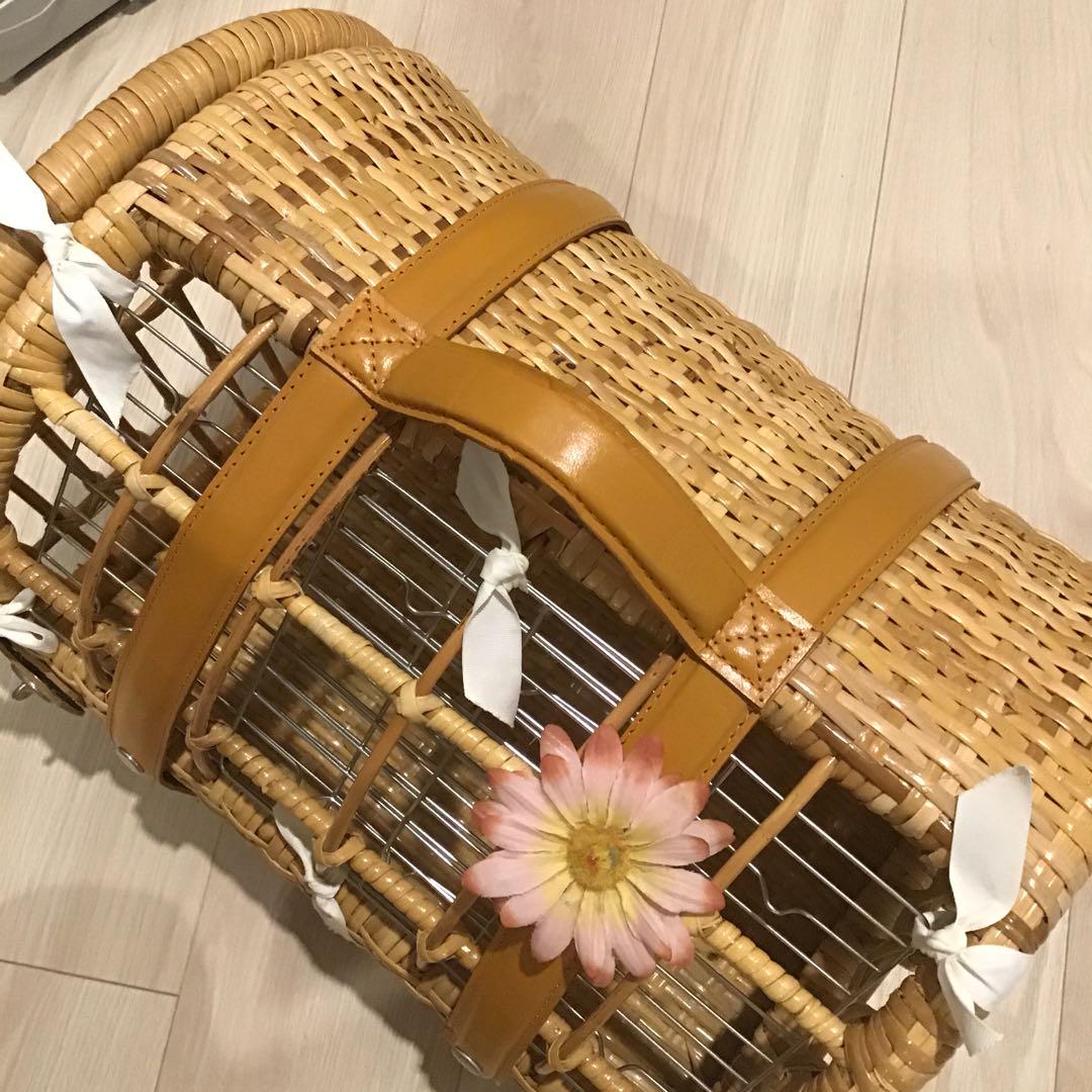天然ラタン製 ペットキャリー 籐 小動物 かご