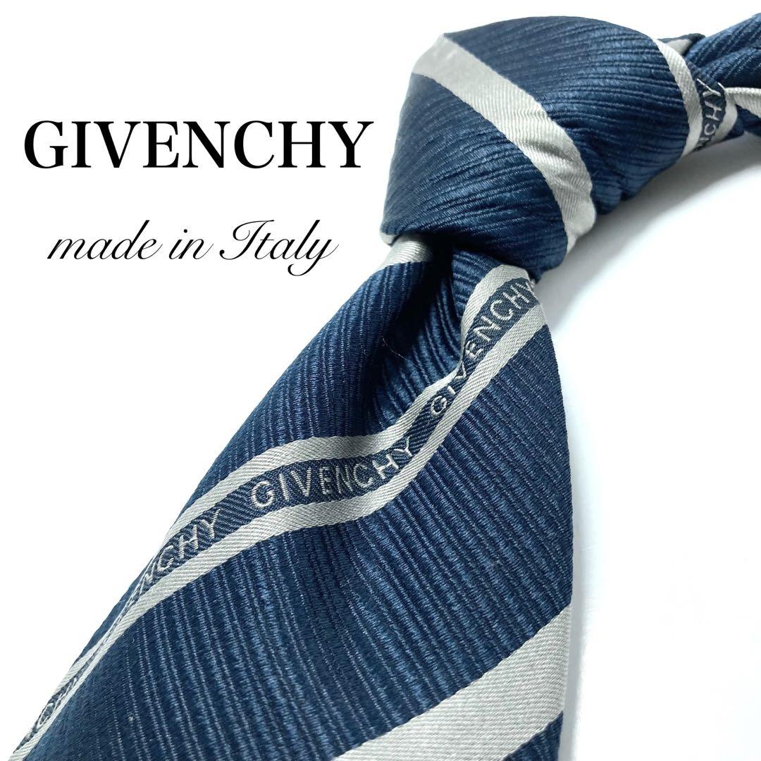 【極美品】GIVENCHY ネクタイ ブランドスペル ストライプ 希少品 レア