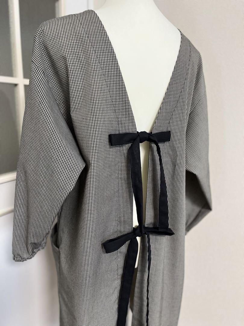 ♡ハンドメイド♡おしゃれ割烹着♡ギンガムチェック♡リボン結び♡大人可愛い♡