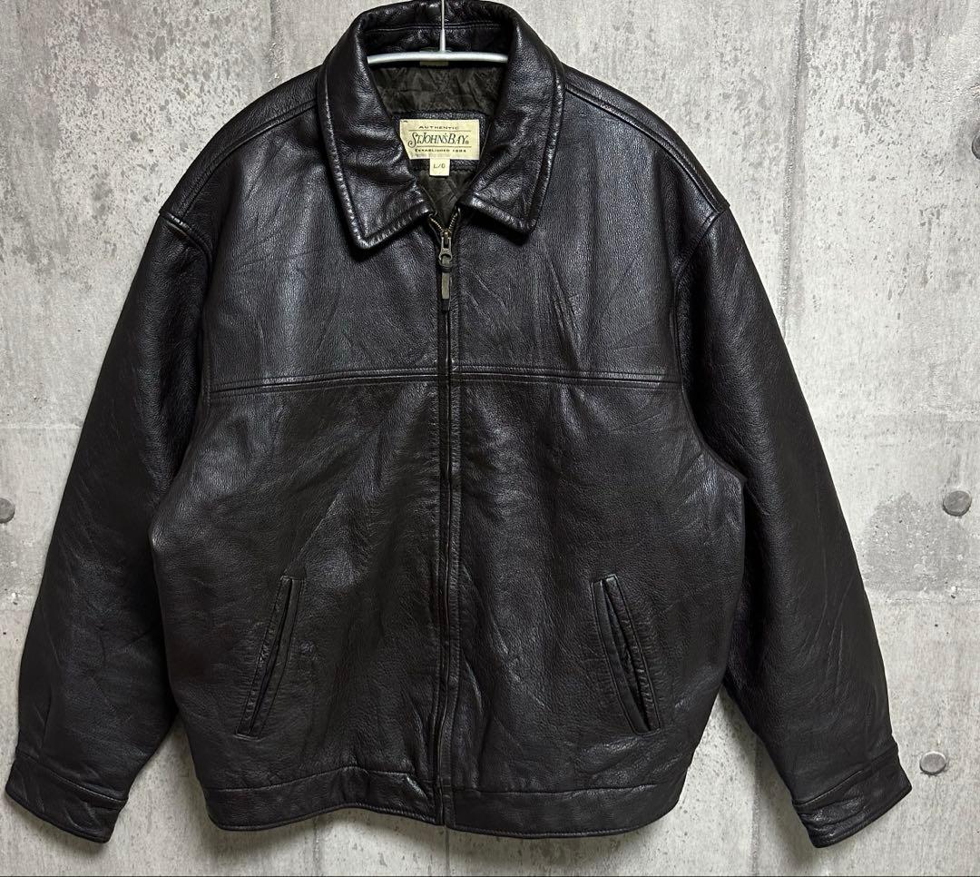 美品 90s ST.JOHNS BAY レザージャケット ブルゾン L ブラウン