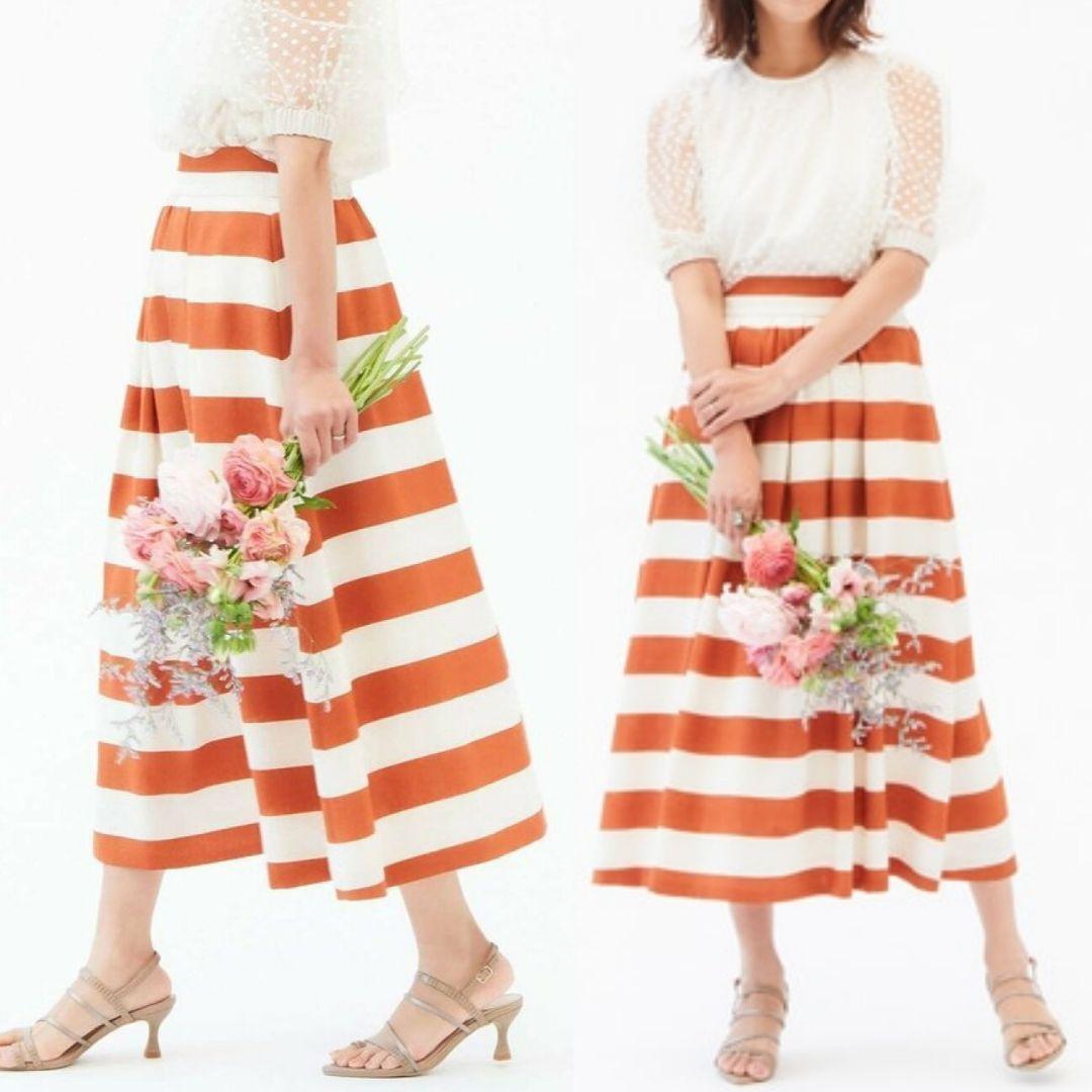 TIARA✤メルローズ【未使用】【定価2.4万】ボーダータックフレアスカート
