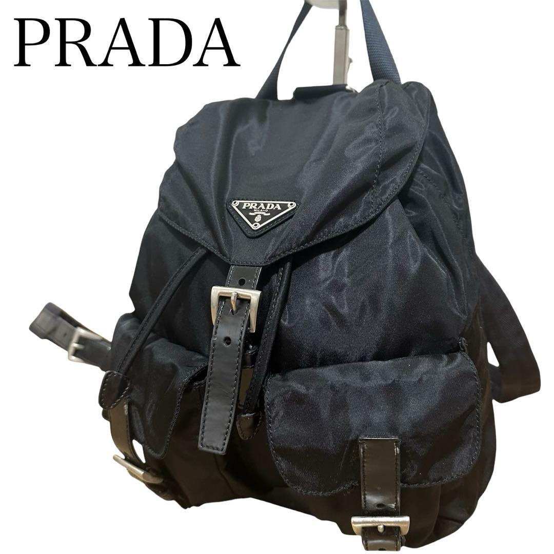 【美品】プラダ リュック バックパック 三角ロゴプレート ナイロン ブラック 美品 プラダ リュック バックパック ミニ 三角ロゴプレート