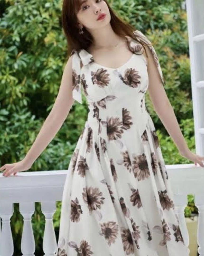 ワンピース Her lip to sunflower-printed midi dress