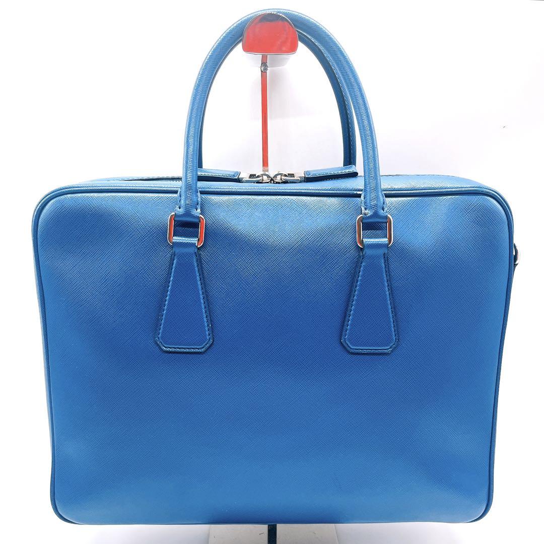 美品　PRADA 付属品付き　ビジネスバッグ 2VE011 サフィアーノ　紺