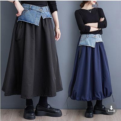 大きいサイズ レディース ロング　スカート　デニム　異素材　春 秋冬 新品