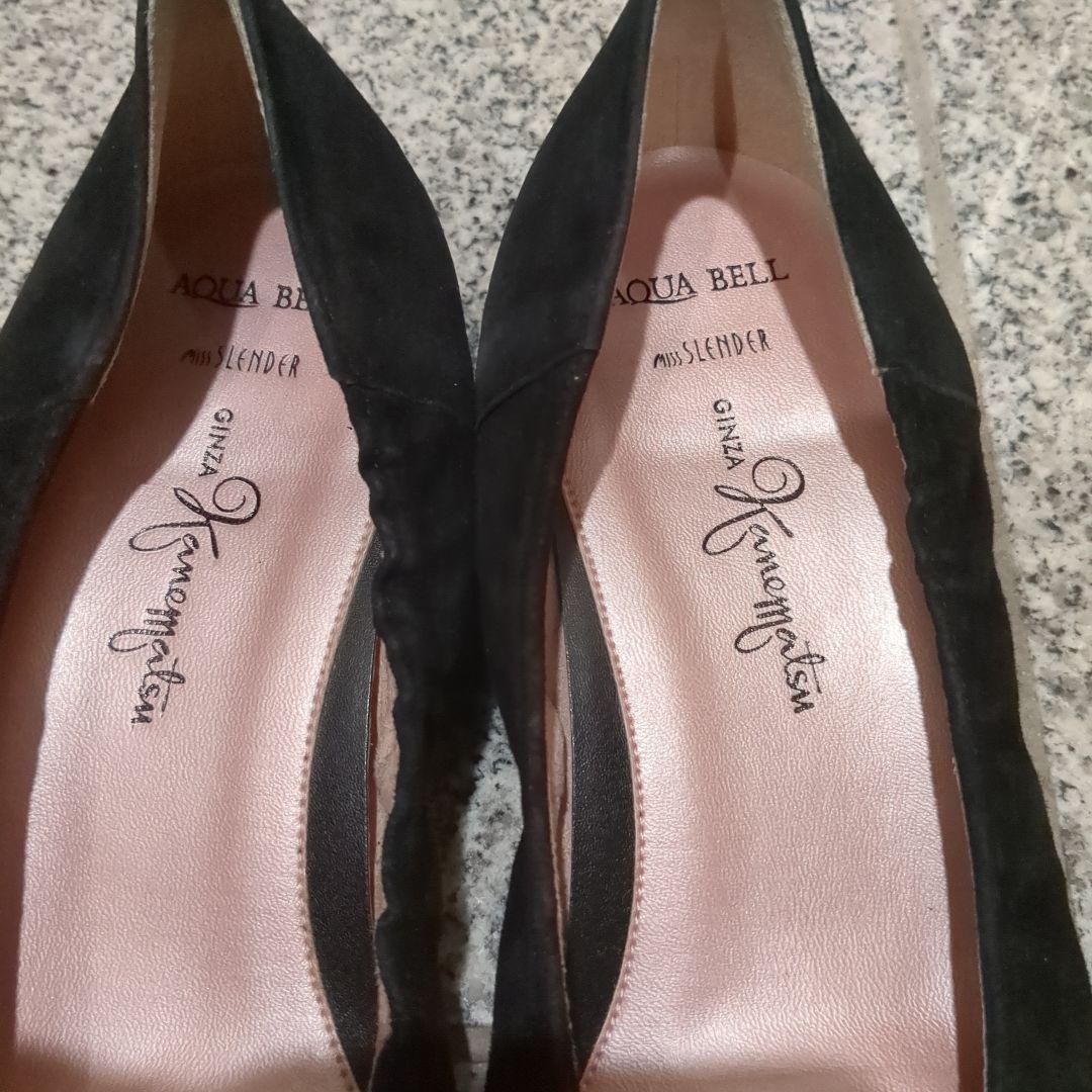 美品⭐︎銀座かねまつ　スクウェアトゥ　バレエシューズ　パンプス　ヌバック　ラメ 美品⭐︎銀座かねまつ スクウェアトゥ バレエシューズ パンプス