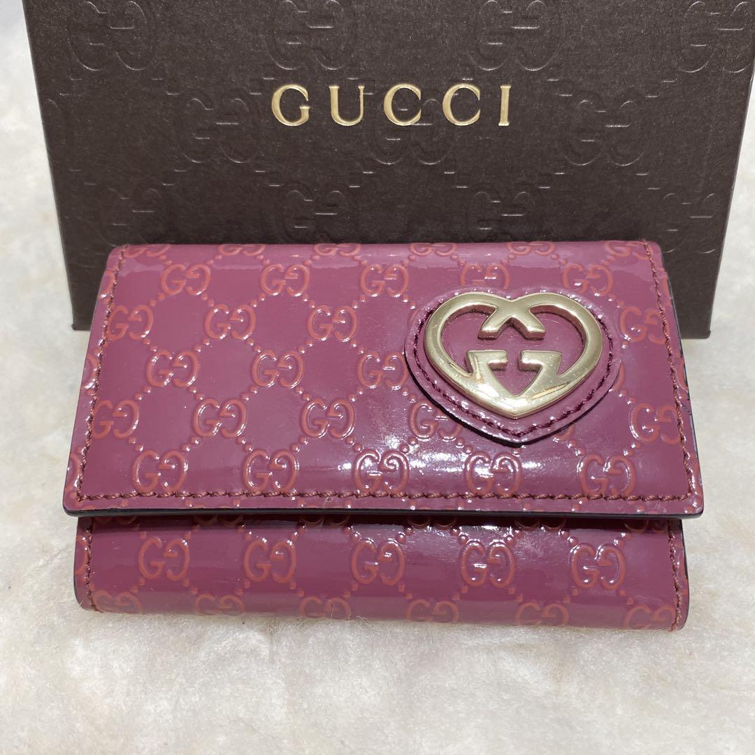 美品 グッチGUCCI 6連キーケース GGパターン ハート型マイクロ