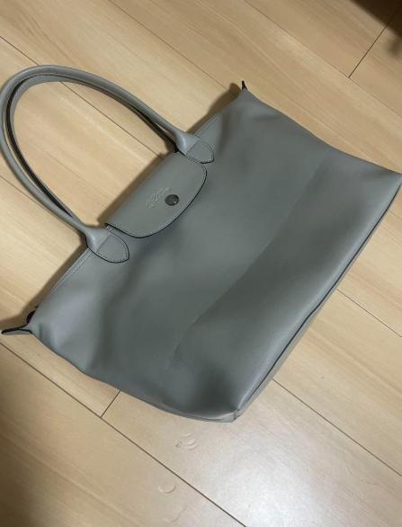 LONGCHAMP グレー シワ加工レザー トートバッグ