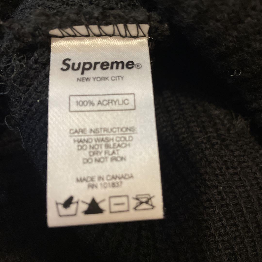 Supreme 黒 ニット帽 100%アクリル