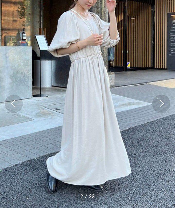 CAPRICIEUX LE'MAGE 5分袖 ワンピース パフ ベージュ