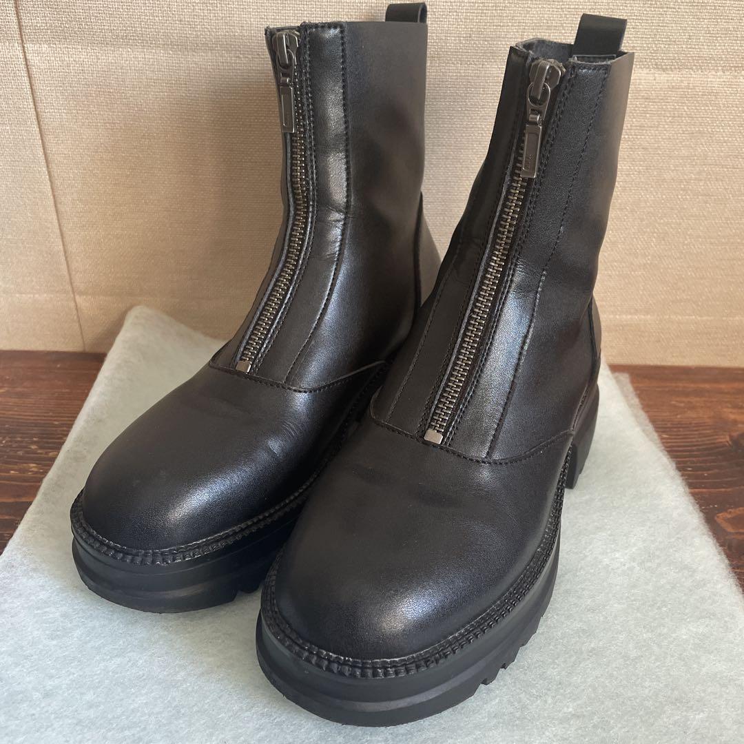 【jumelle】　レザーブーツ　厚底　ジップブーツ　　黒　サイズ23.5㎝