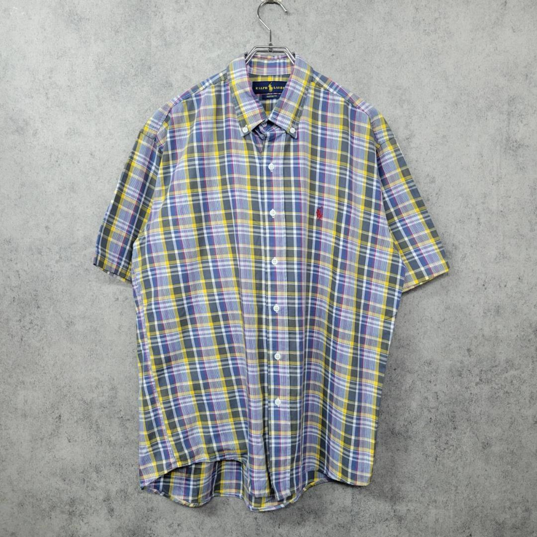 古着 90s ポロ ラルフローレン チェック柄 シャツ マルチイエロー XL