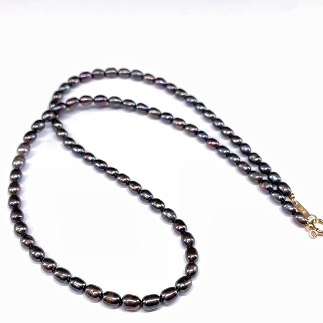 5222 パールネックレス 黒系 ゴールド金具 k18 チョーカー