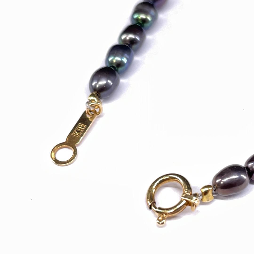 5222 パールネックレス 黒系 ゴールド金具 k18 チョーカー