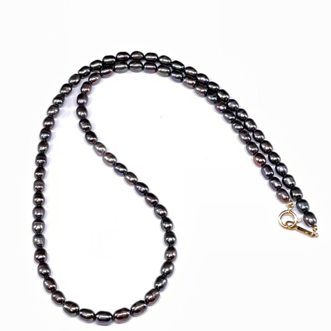 5222 パールネックレス 黒系 ゴールド金具 k18 チョーカー