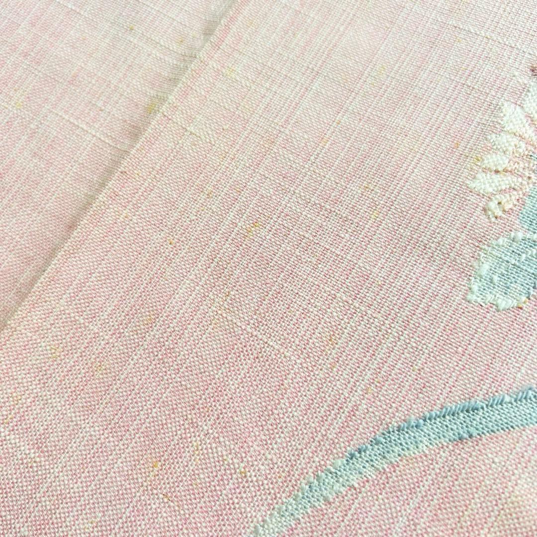 名古屋帯 真綿紬 可愛い花模様 八寸 正絹 着物 RO-4721 名古屋帯 御所紬 西陣織 花柄の織出し 未仕立て 八寸 着物 正絹