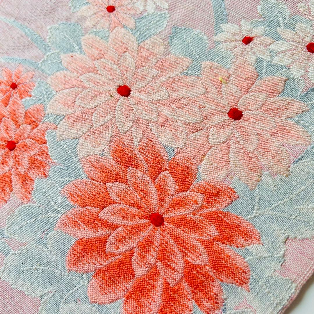 名古屋帯 真綿紬 可愛い花模様 八寸 正絹 着物 RO-4721 名古屋帯 御所紬 西陣織 花柄の織出し 未仕立て 八寸 着物 正絹