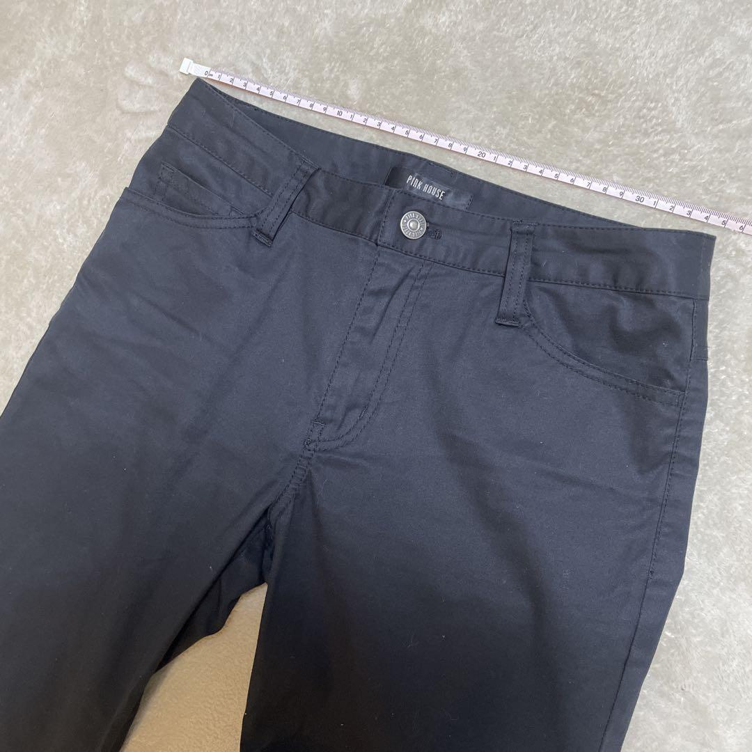 PINK HOUSE パンツ　S 黒　ブラック　リボン　フリル　七部丈