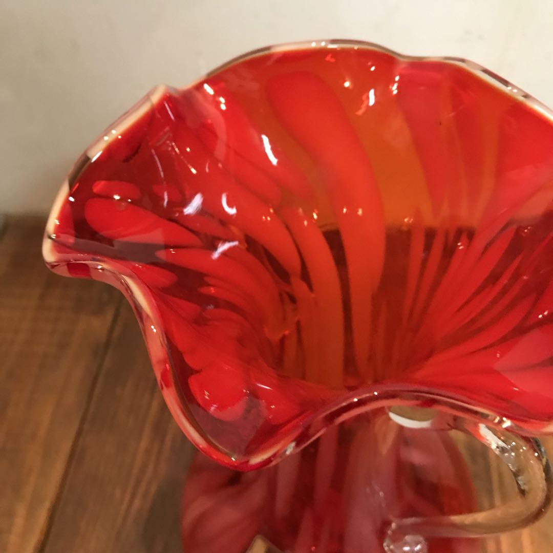 美品　琉球ガラス　工芸品　ヴィンテージ　赤い金魚　花瓶　フラワーベース